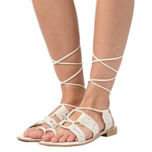 Free People Mantra Mirror Sandal 39 US 8 In Natural Scrappy‎ Lace Up